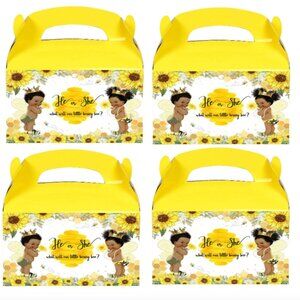 Gender Reveal Party Favor Boxes with Sunflower Theme, He or She Design, Yellow,